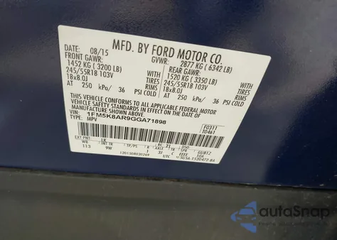 2016 Ford Police Interceptor from USA, damaged, VIN 1FM5K8AR9GGA71898